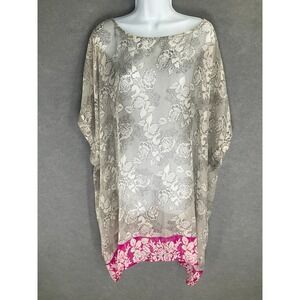 Love And Liberty Tunic Top Sz L Silk Floral Print Sheer Lightweight Johnny Was